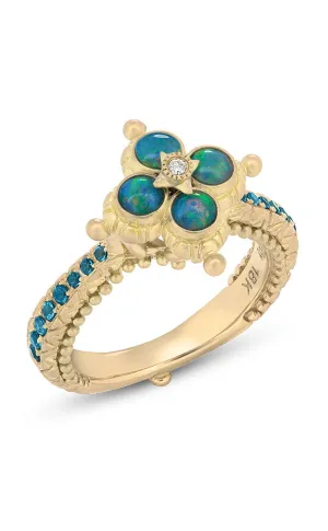 Lotus Ring – Diamond, Opal & London Blue Topaz