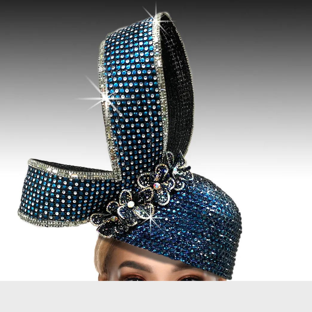Lumiere Crystal Laden Bubble Hat - Navy
