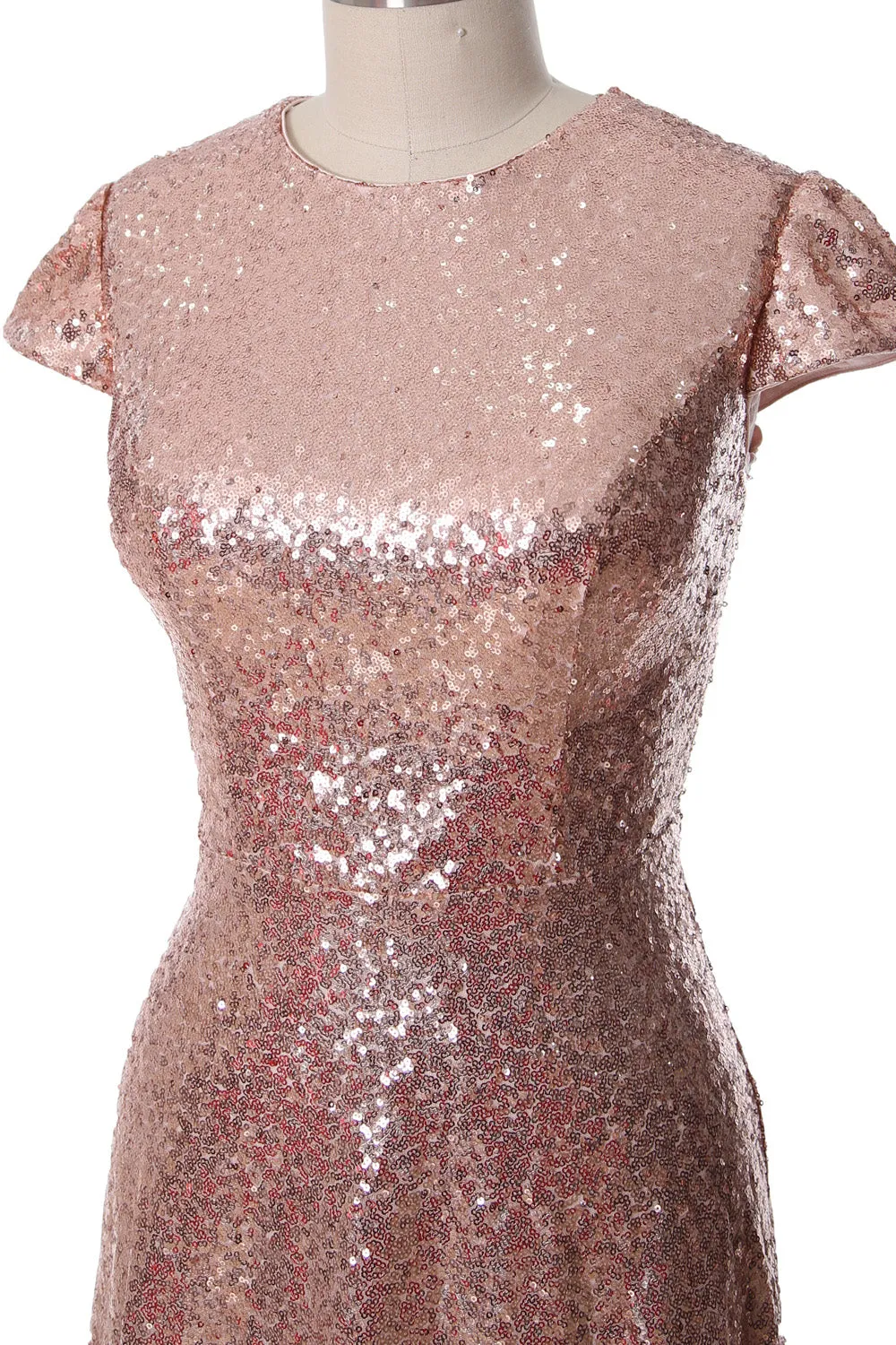 MACloth Women Cap Sleeves Long Sequin Mother Bride Dresses Bridesmaid BD