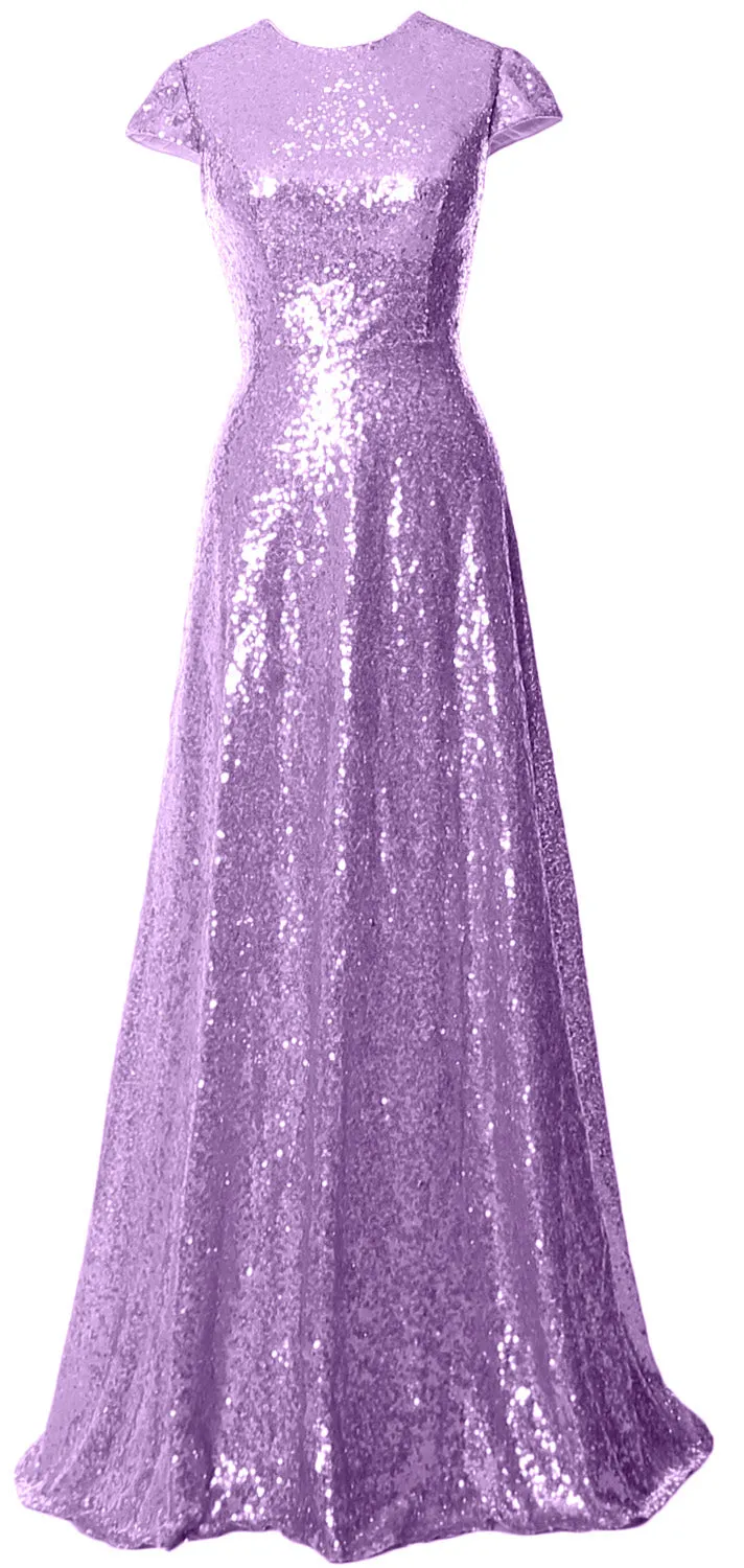 MACloth Women Cap Sleeves Long Sequin Mother Bride Dresses Bridesmaid BD