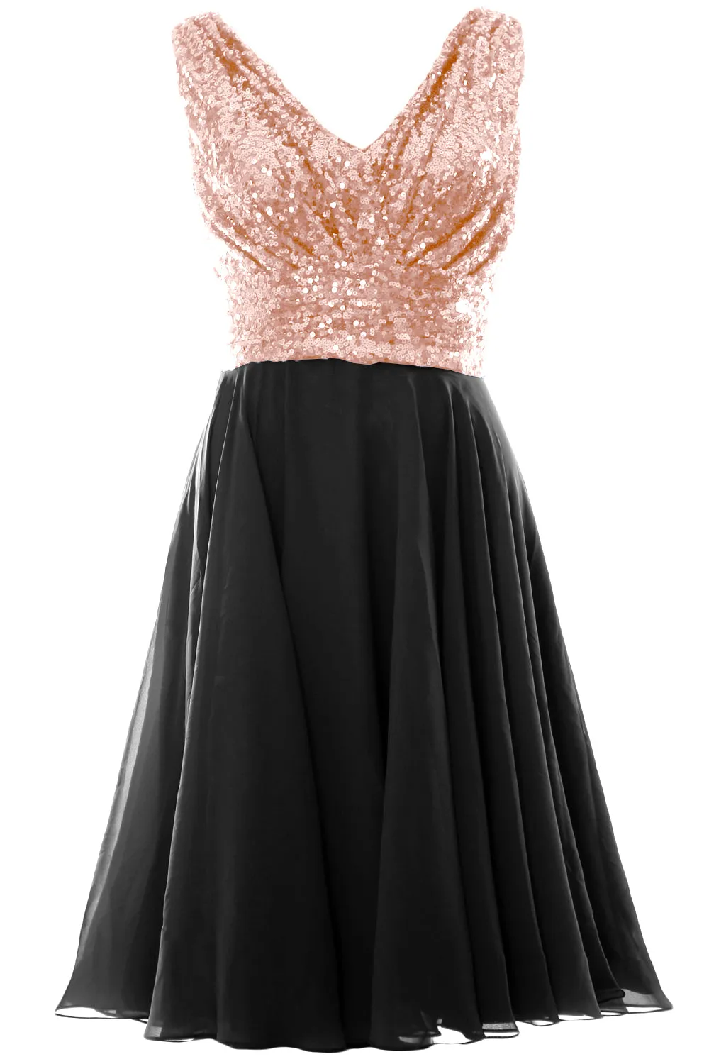 MACloth Women V Neck Sequin Short Wedding Bridesmaid Dresses Mother of Bride
