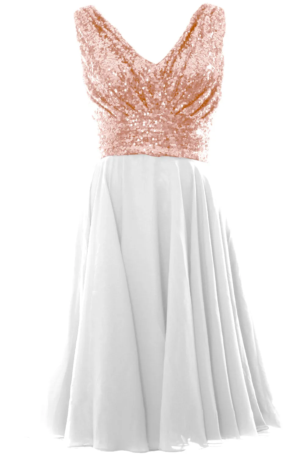 MACloth Women V Neck Sequin Short Wedding Bridesmaid Dresses Mother of Bride