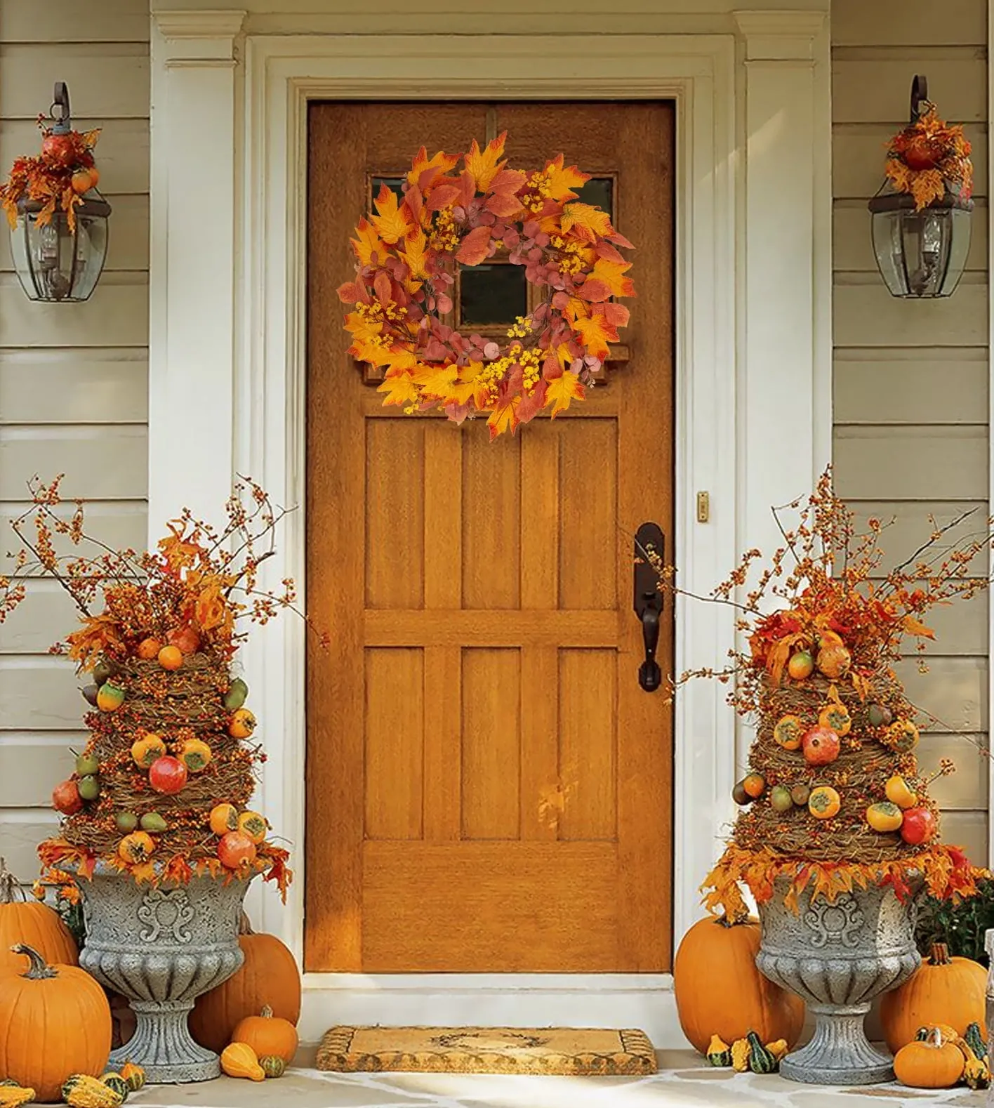Maple Leaf Autumn Wreath, Artificial Fall Garland Door Wreaths for Front Door 20 inch