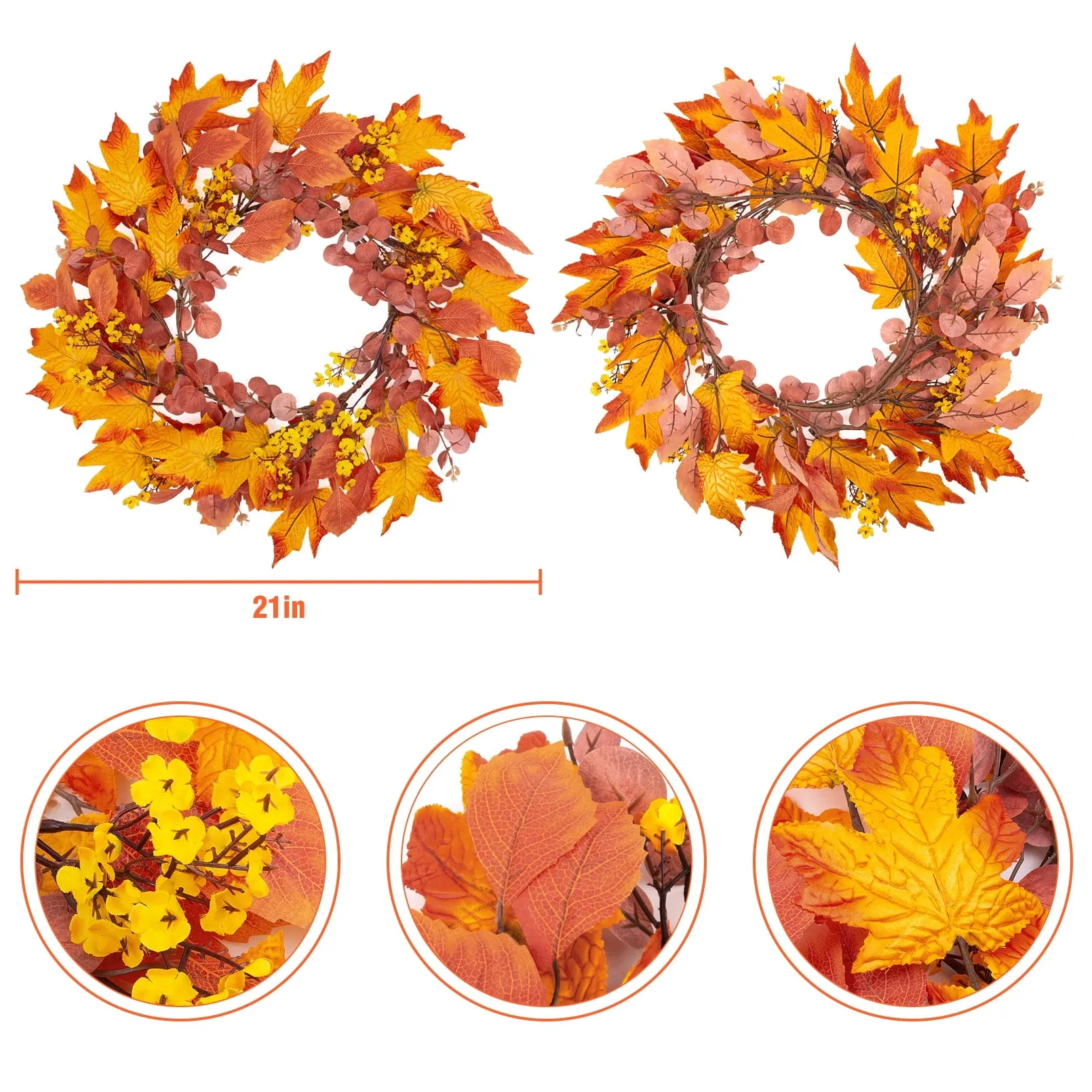 Maple Leaf Autumn Wreath, Artificial Fall Garland Door Wreaths for Front Door 20 inch