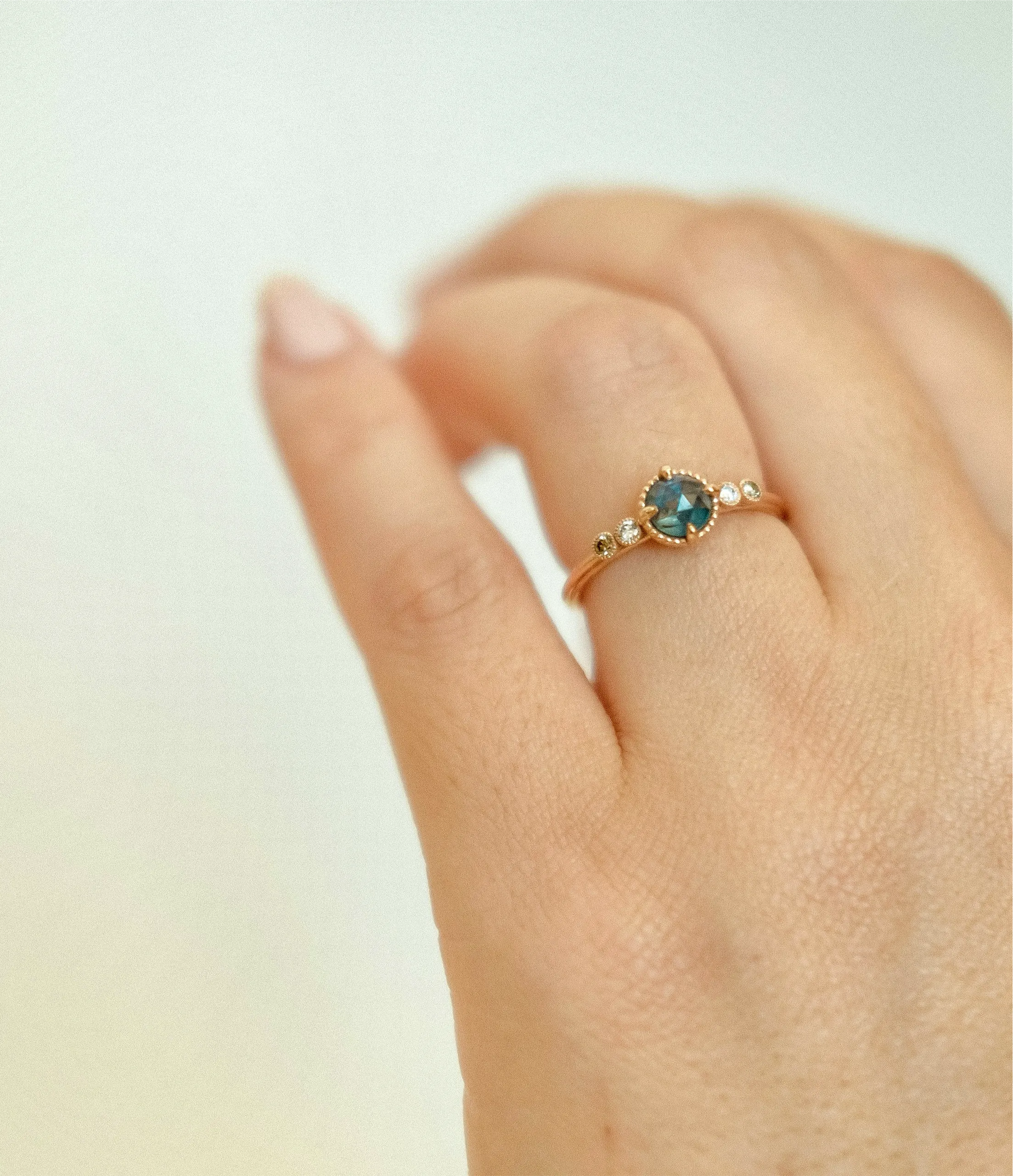Marigold Round Rose cut Blue Montana Sapphire & Diamond Ring