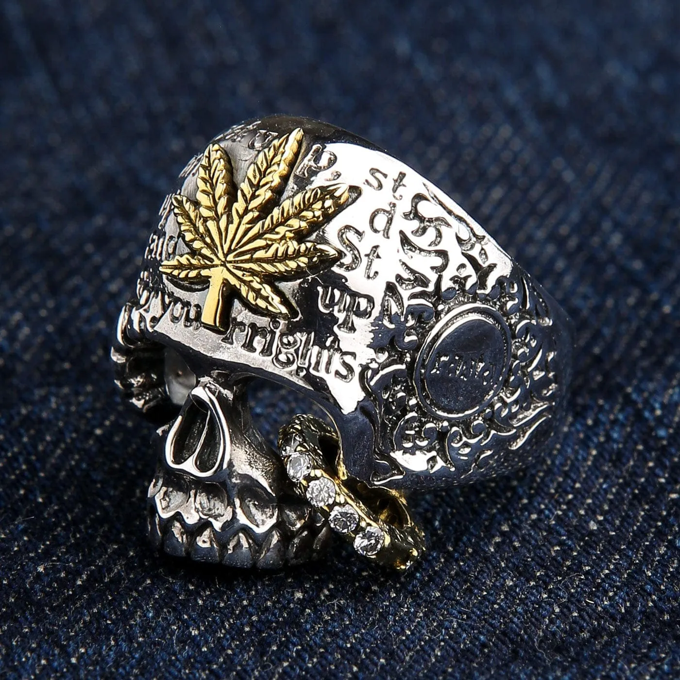 Marijuana Punk Sterling Silver Skull Ring