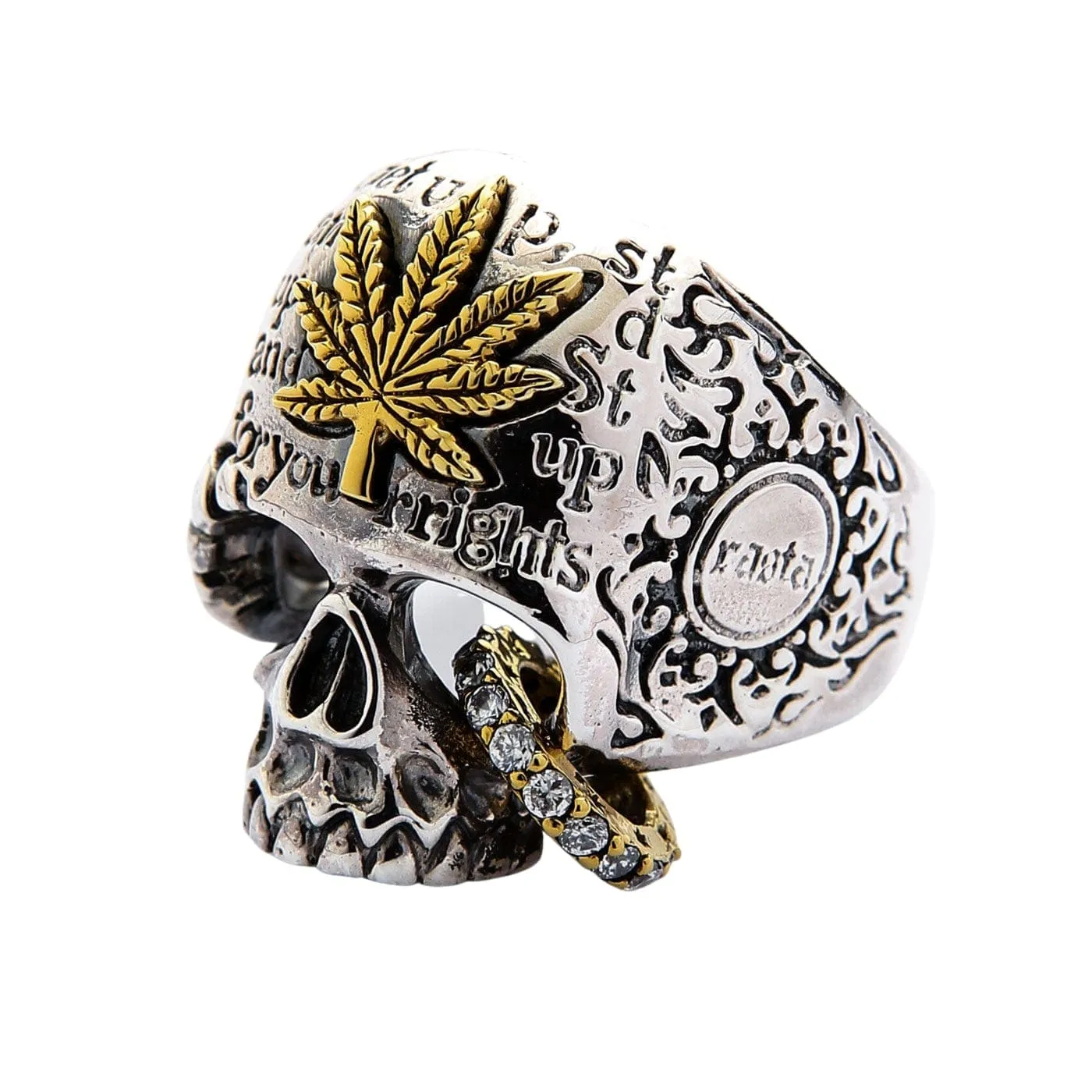 Marijuana Punk Sterling Silver Skull Ring