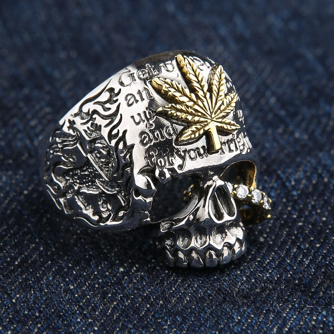Marijuana Punk Sterling Silver Skull Ring
