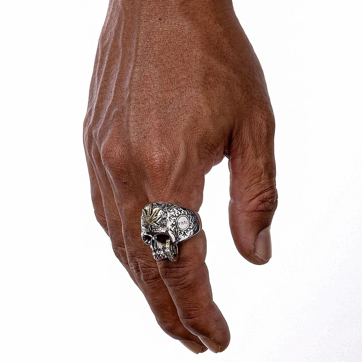 Marijuana Punk Sterling Silver Skull Ring