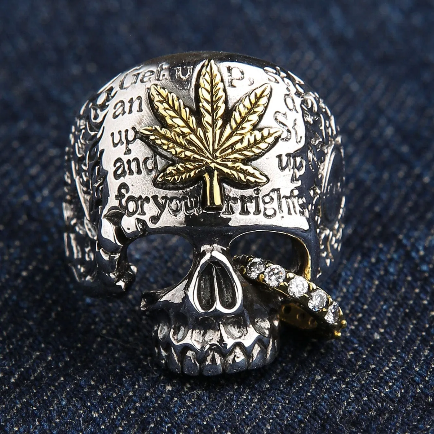 Marijuana Punk Sterling Silver Skull Ring