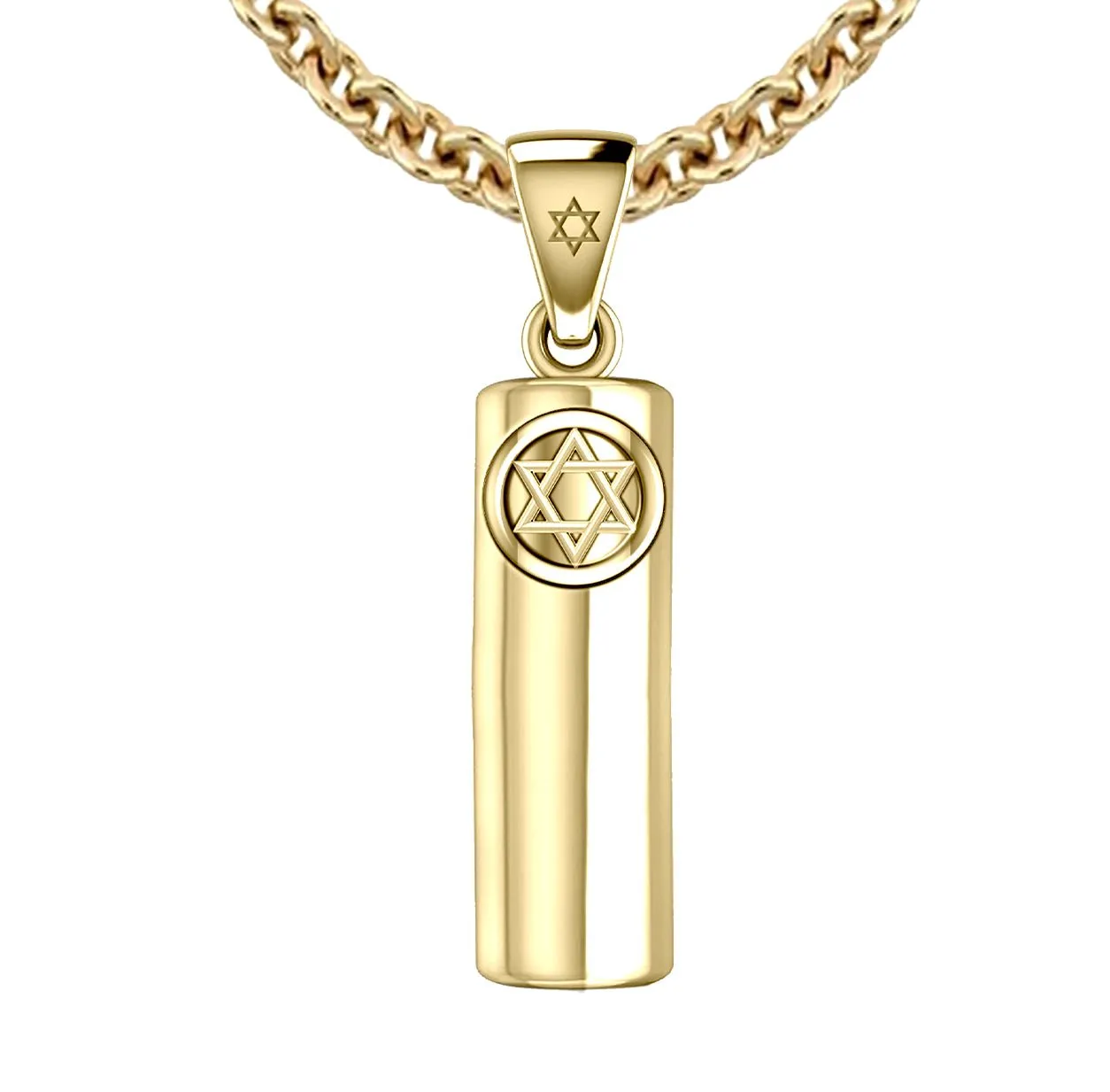 Men's 10K or 14K Yellow Gold Jewish Star of David Mezuzah Pendant Necklace, 30mm