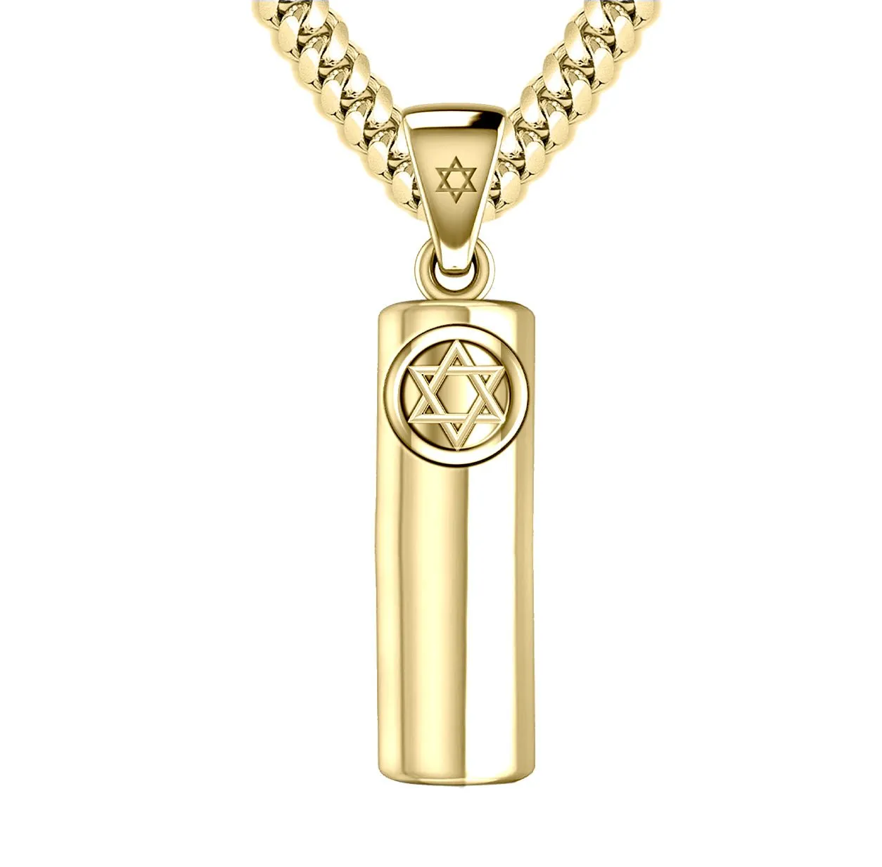 Men's 10K or 14K Yellow Gold Jewish Star of David Mezuzah Pendant Necklace, 30mm