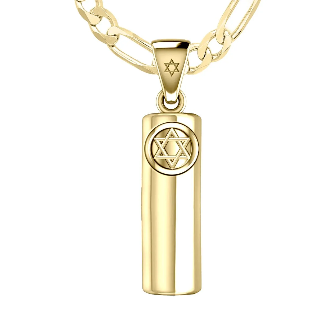 Men's 10K or 14K Yellow Gold Jewish Star of David Mezuzah Pendant Necklace, 30mm