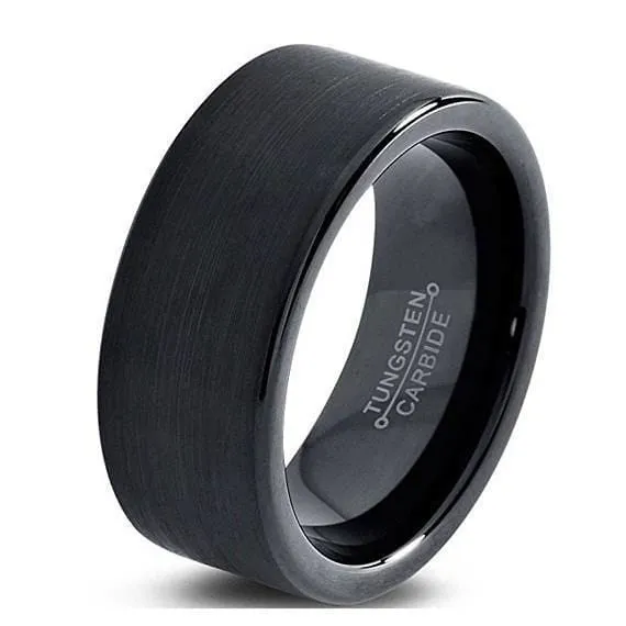Men's Black Brushed Pipe Cut Tungsten Carbide Wedding Band - 7mm, 9mm & 12mm