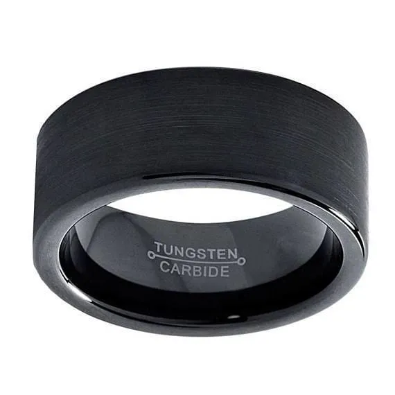 Men's Black Brushed Pipe Cut Tungsten Carbide Wedding Band - 7mm, 9mm & 12mm