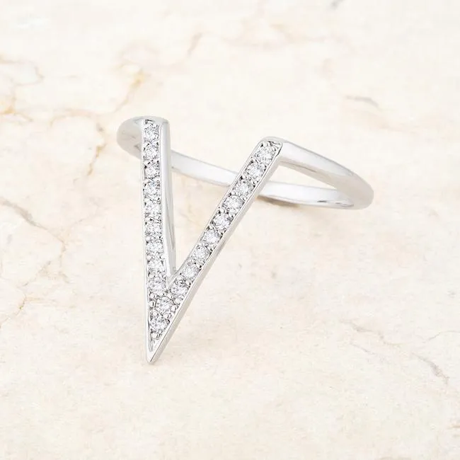 Michelle 0.2ct CZ Rhodium Delicate V-Shape Ring