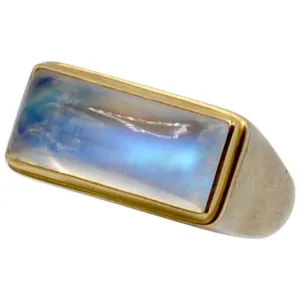 Moonstone Cabochon Bar Set in 18 Karat with Sterling Silver Ring