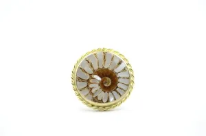 Mother of Pearl Inlay Fossilized Ammonite - Mixed Metals Rings