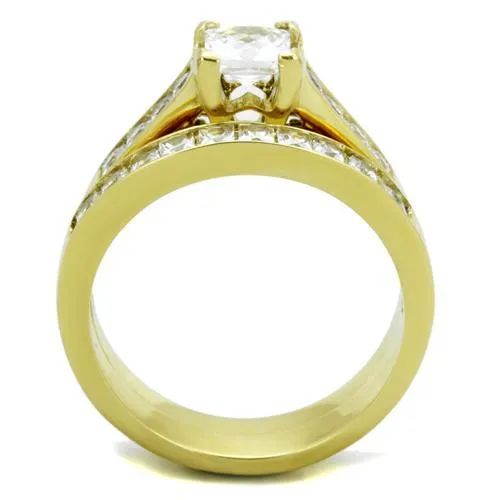 MT5981 - IP Gold(Ion Plating) Stainless Steel Ring Princess-cut (Square Brilliance) Travel Jewelry