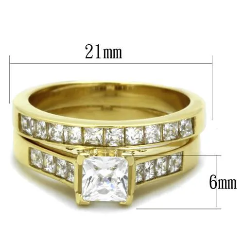 MT5981 - IP Gold(Ion Plating) Stainless Steel Ring Princess-cut (Square Brilliance) Travel Jewelry