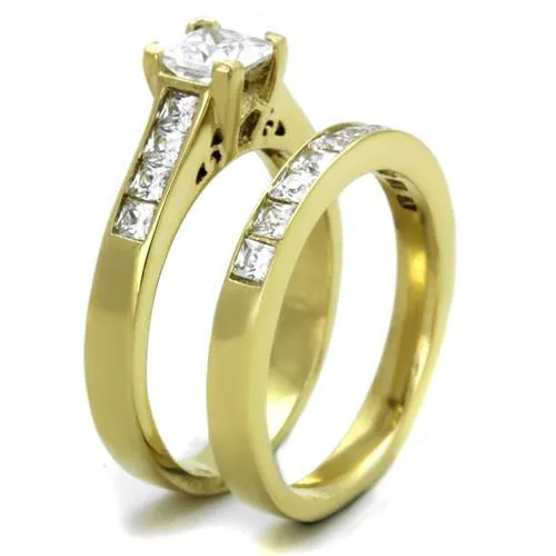MT5981 - IP Gold(Ion Plating) Stainless Steel Ring Princess-cut (Square Brilliance) Travel Jewelry