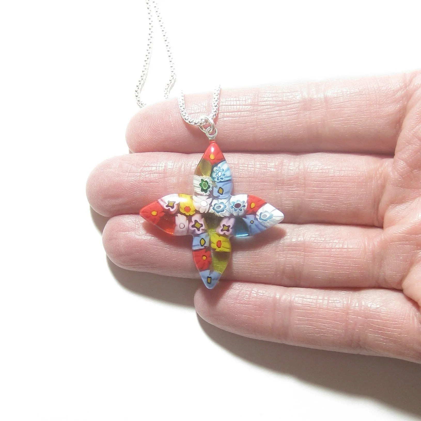 Murano Glass Millefiori Colorful Cross Pendant