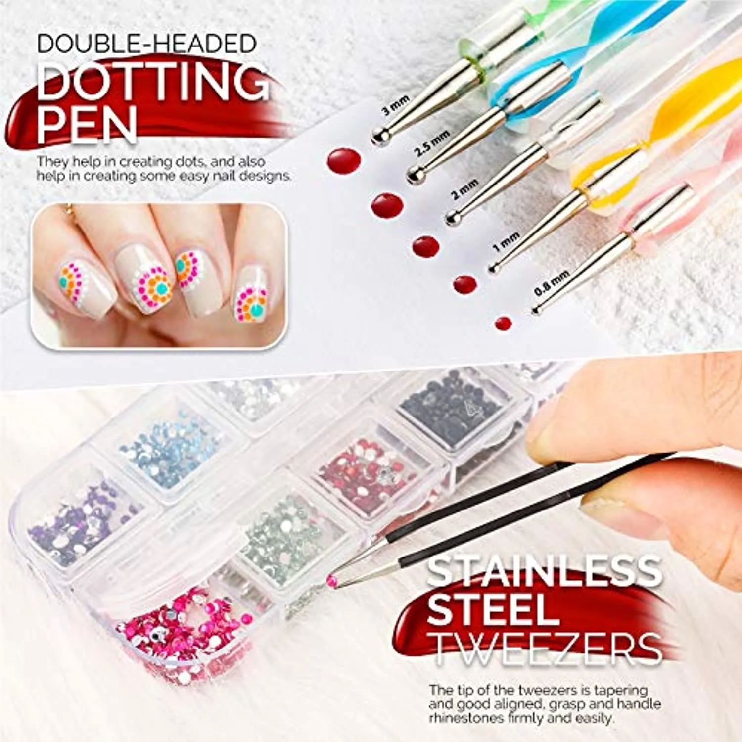 Nail Art Brushes Kit, Teenitor Nail Art Tool with Nail Dotting Tools, 3D Butterfly Nail Art Stickers, Nail Art Rhinestones and Pick Up Tweezer, Nail Foil Flakes, Nail Art Striping Tape