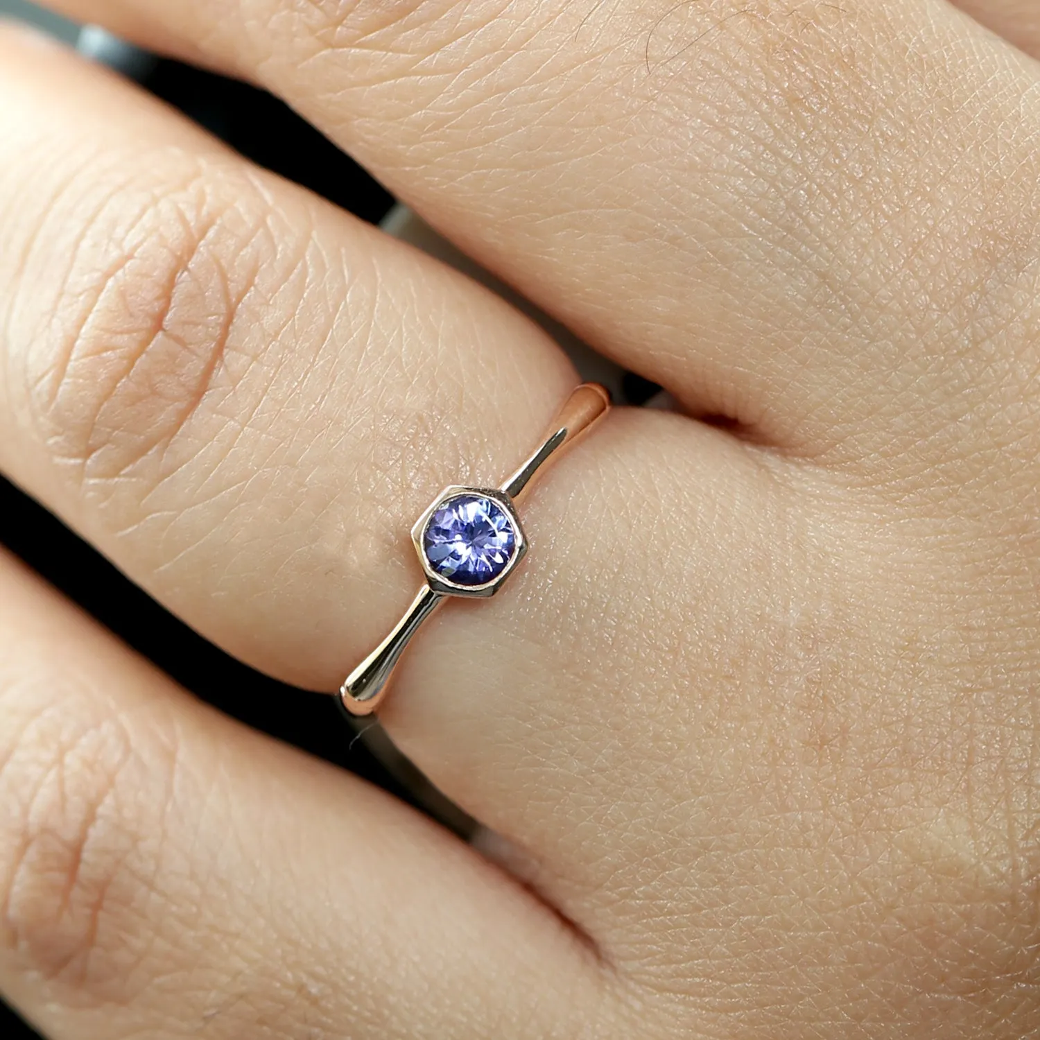 Natural Tanzanite 10k Rose Gold Handmade Delicate Ring For Her