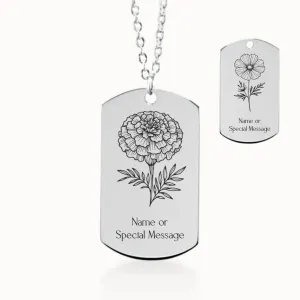 October Birth Flower Tag Pendant on Fine Chain