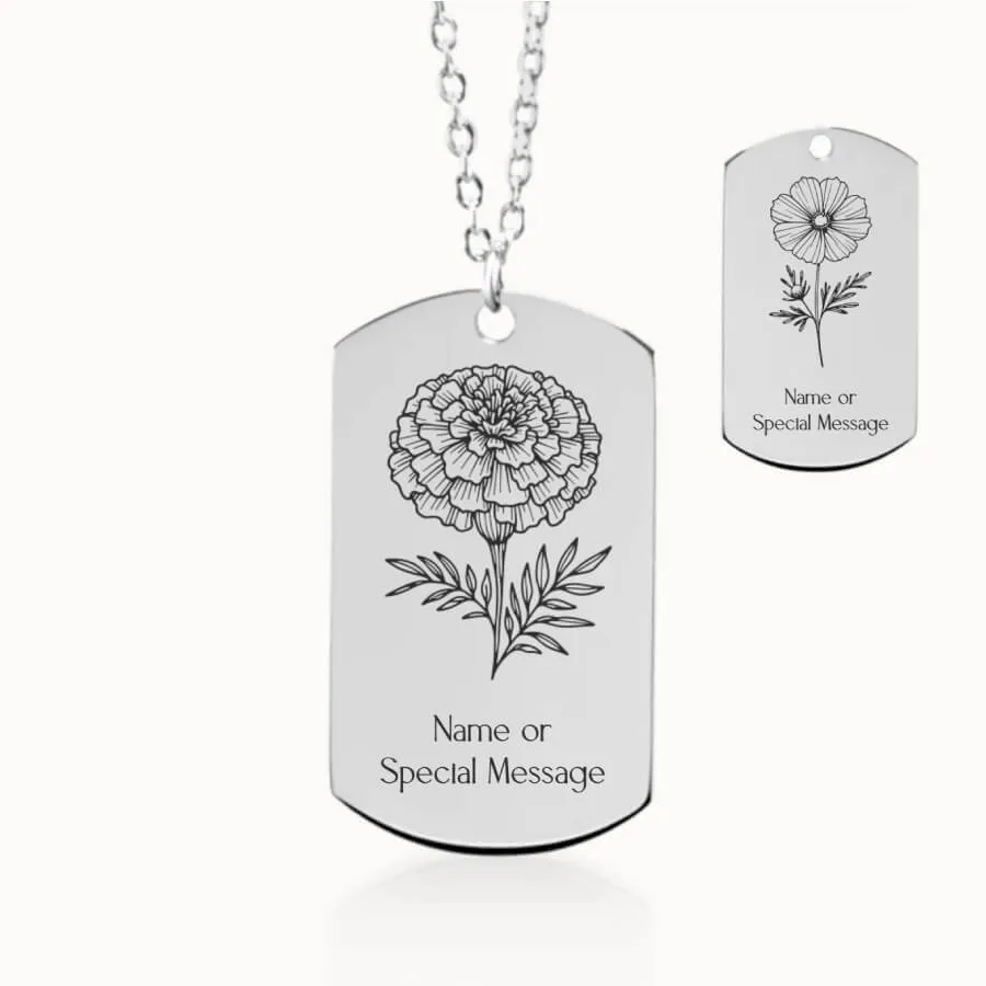 October Birth Flower Tag Pendant on Fine Chain