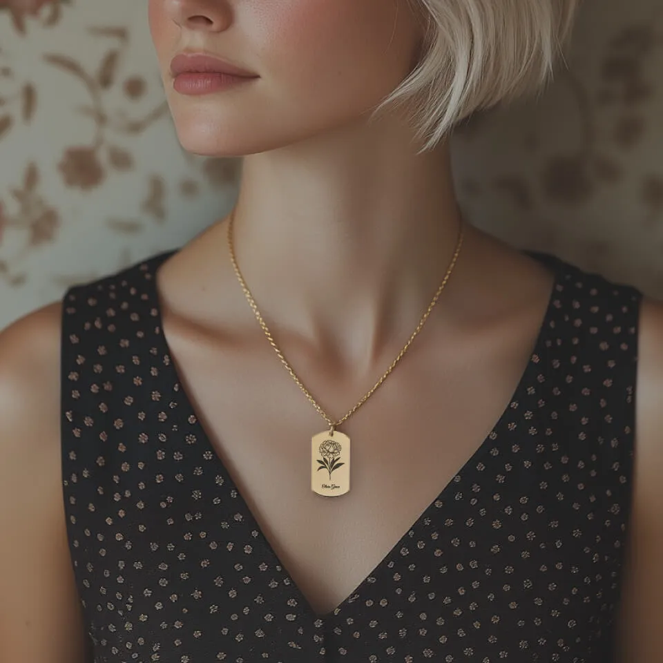 October Birth Flower Tag Pendant on Fine Chain