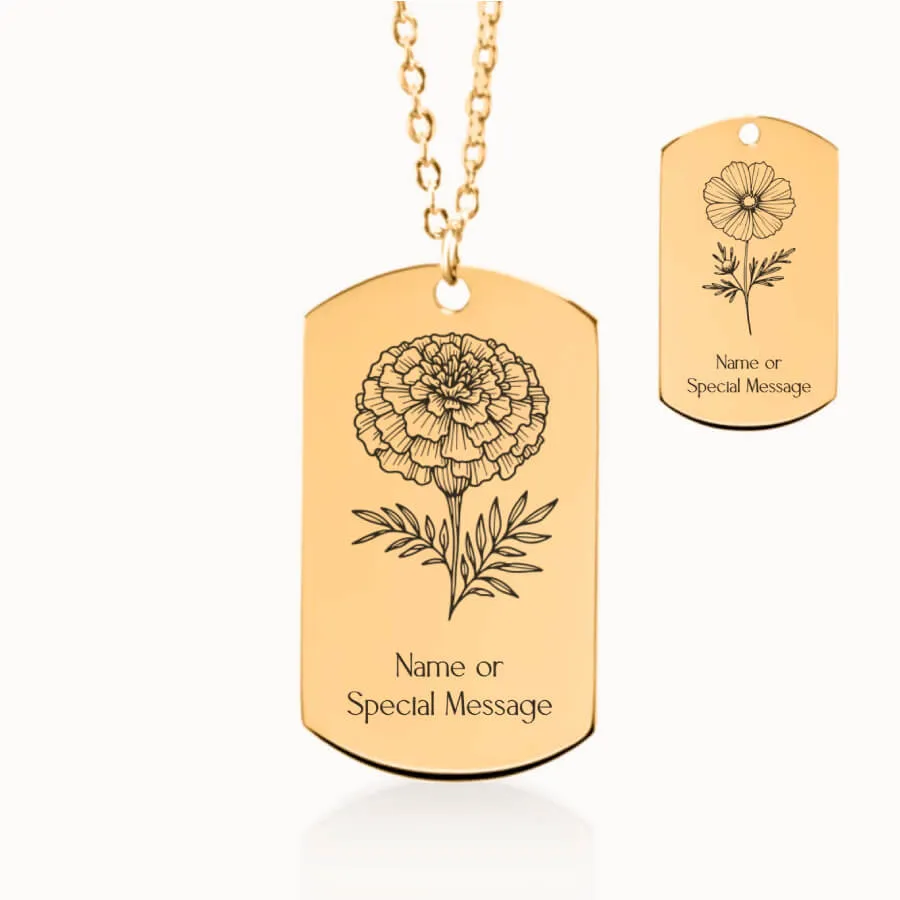 October Birth Flower Tag Pendant on Fine Chain