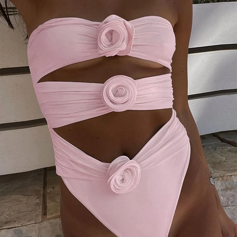 Off-shoulder one-piece flower swimsuit