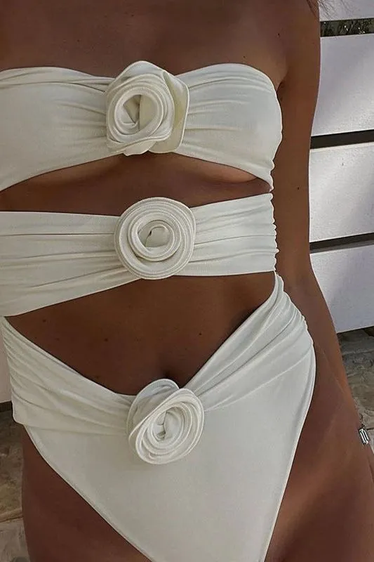Off-shoulder one-piece flower swimsuit