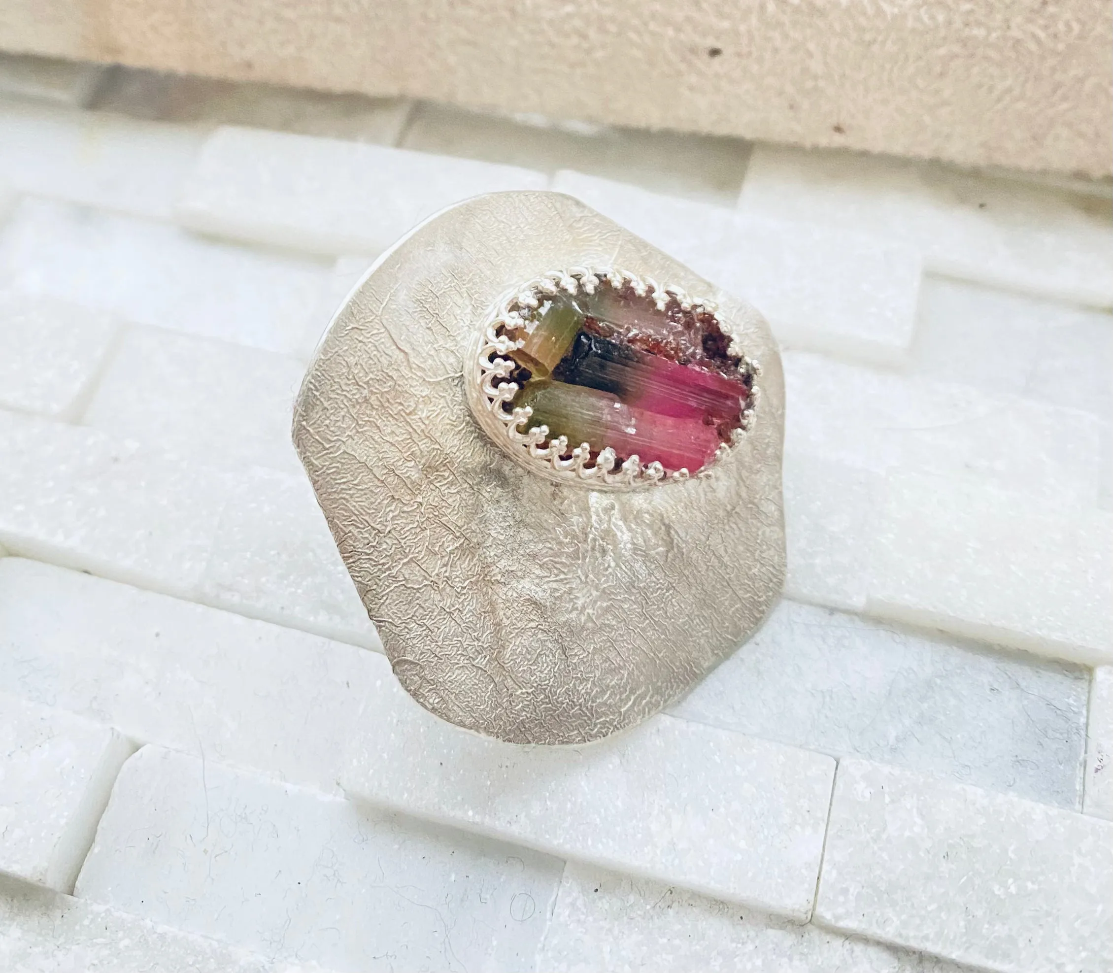 One of a kind adjustable ring- Tourmaline sterling silver