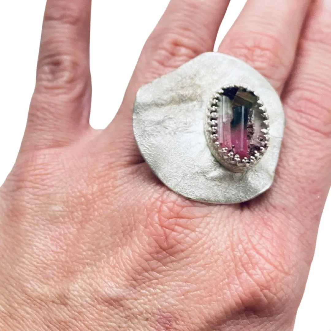 One of a kind adjustable ring- Tourmaline sterling silver