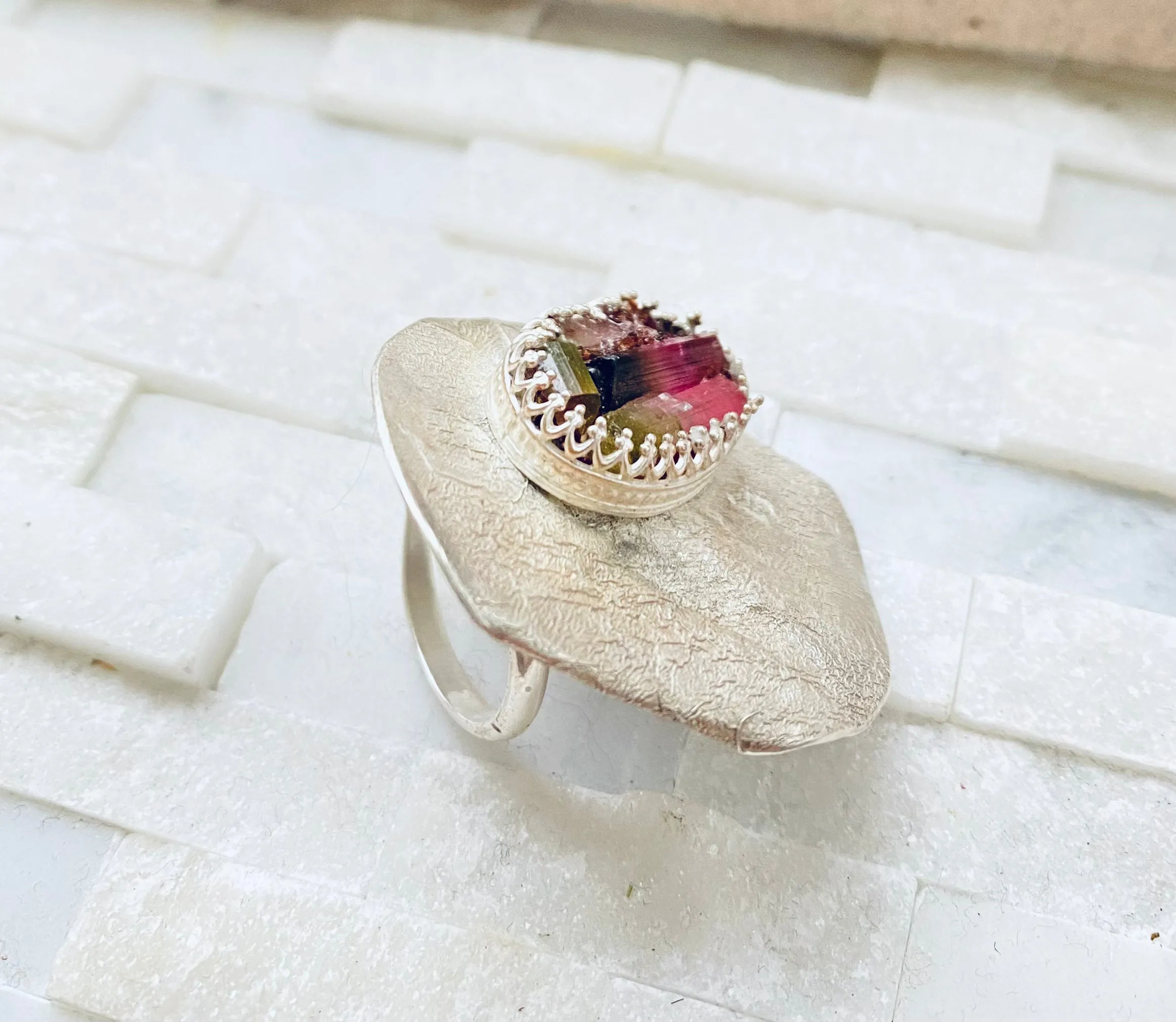 One of a kind adjustable ring- Tourmaline sterling silver