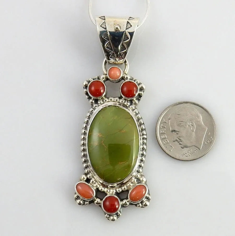One of a Kind Sterling Silver Turquoise Coral Pendant