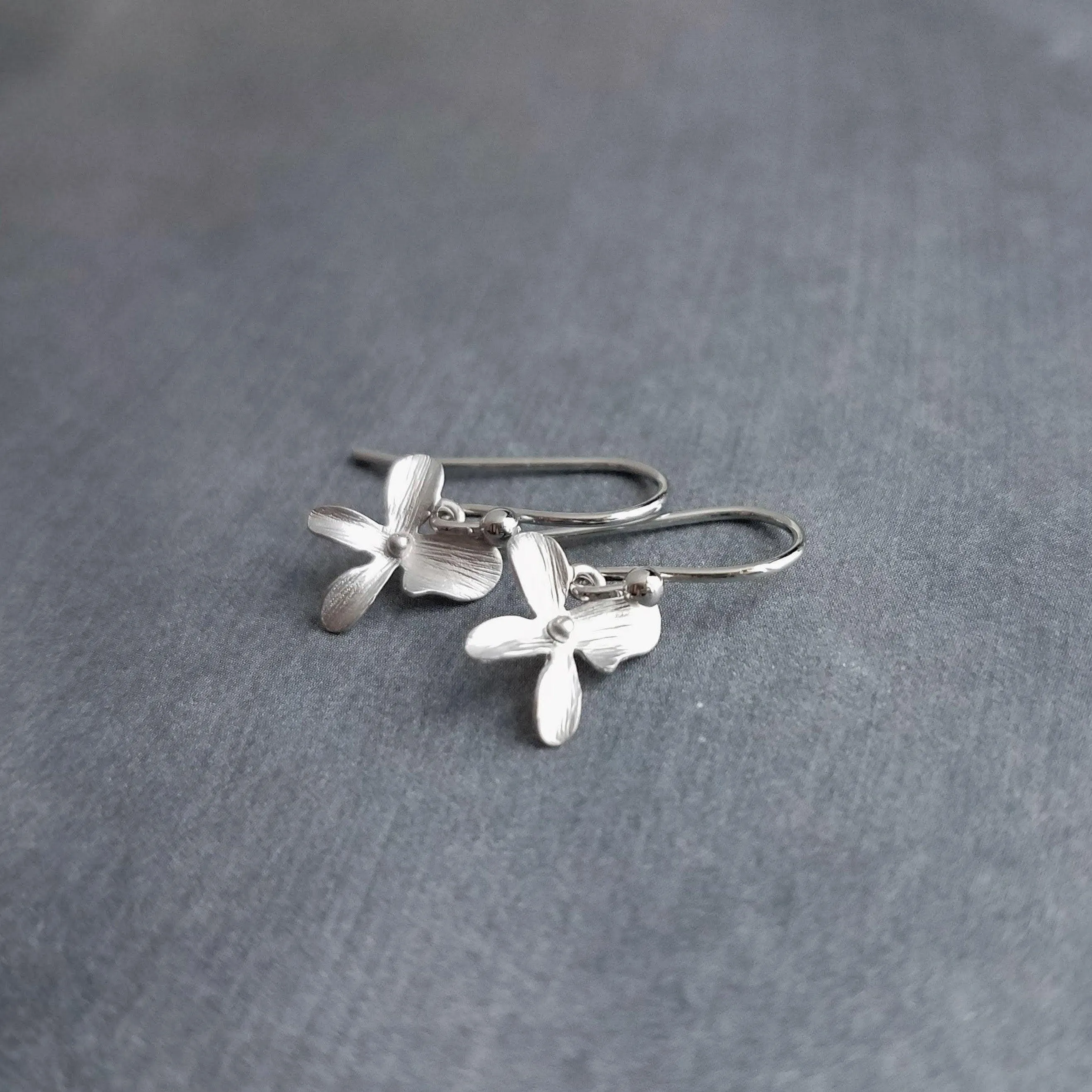 Orchid Earrings - silver orchid earring, small orchid earring, silver flower earring, small flower earring, tiny flower earring, dainty