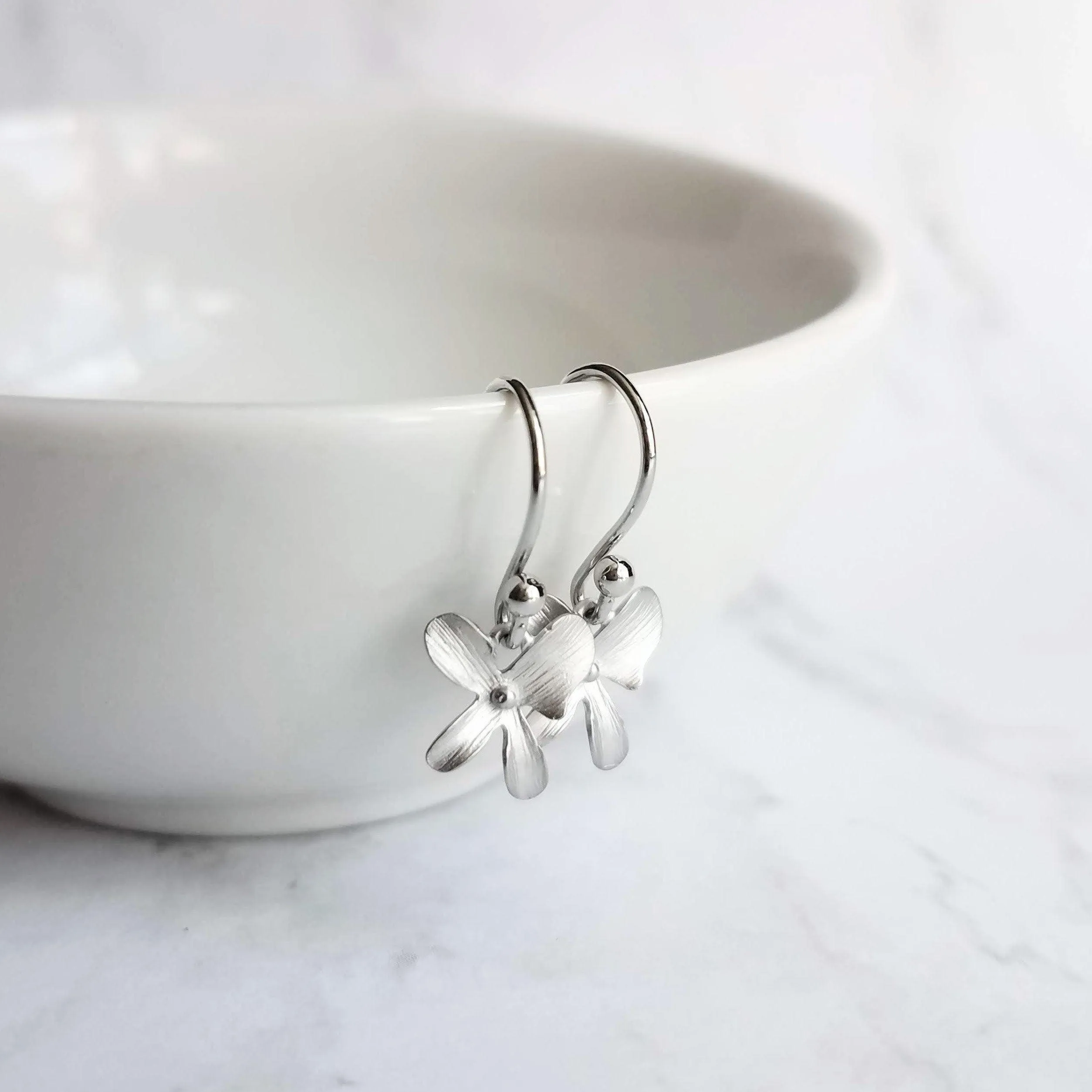 Orchid Earrings - silver orchid earring, small orchid earring, silver flower earring, small flower earring, tiny flower earring, dainty