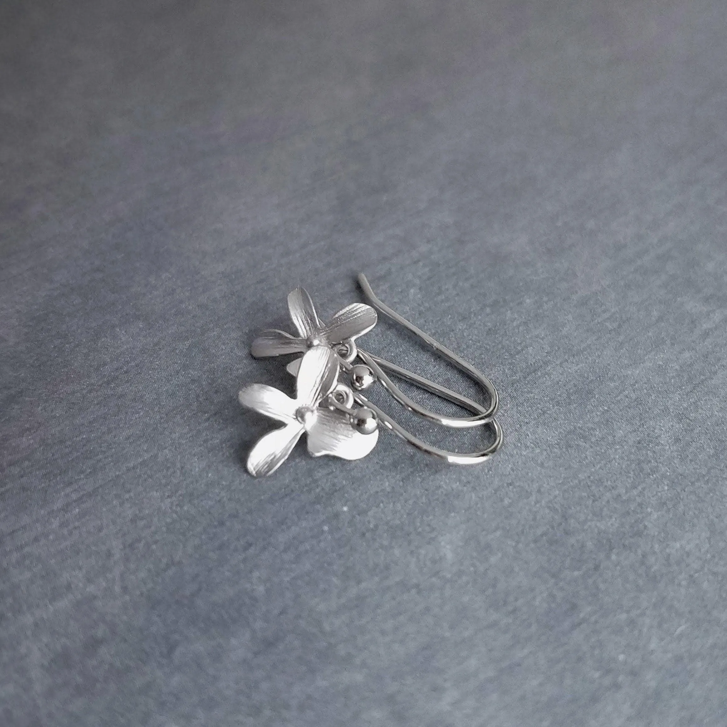Orchid Earrings - silver orchid earring, small orchid earring, silver flower earring, small flower earring, tiny flower earring, dainty
