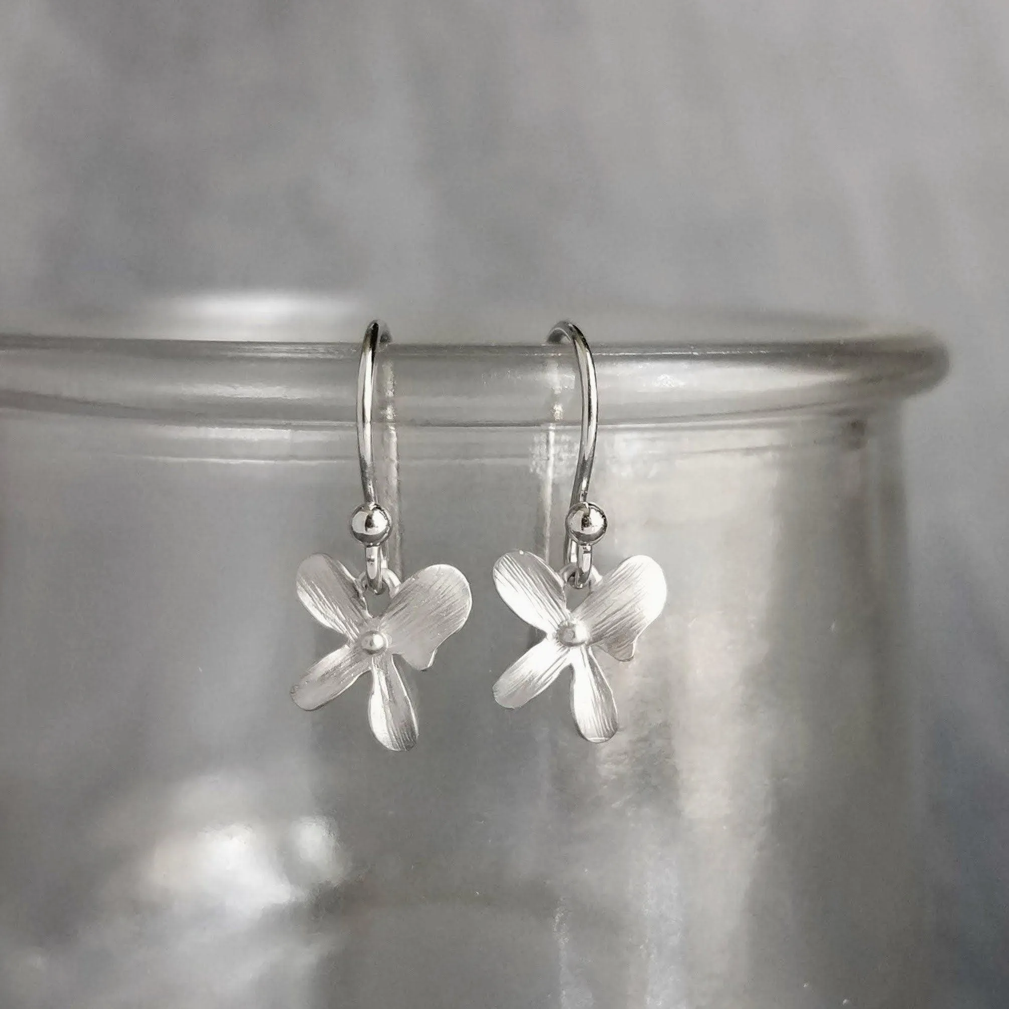 Orchid Earrings - silver orchid earring, small orchid earring, silver flower earring, small flower earring, tiny flower earring, dainty