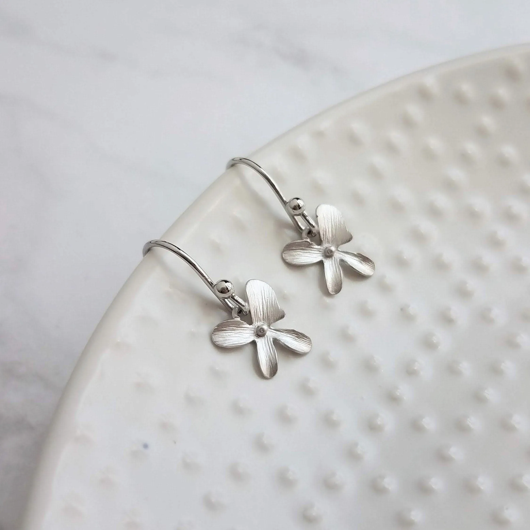 Orchid Earrings - silver orchid earring, small orchid earring, silver flower earring, small flower earring, tiny flower earring, dainty
