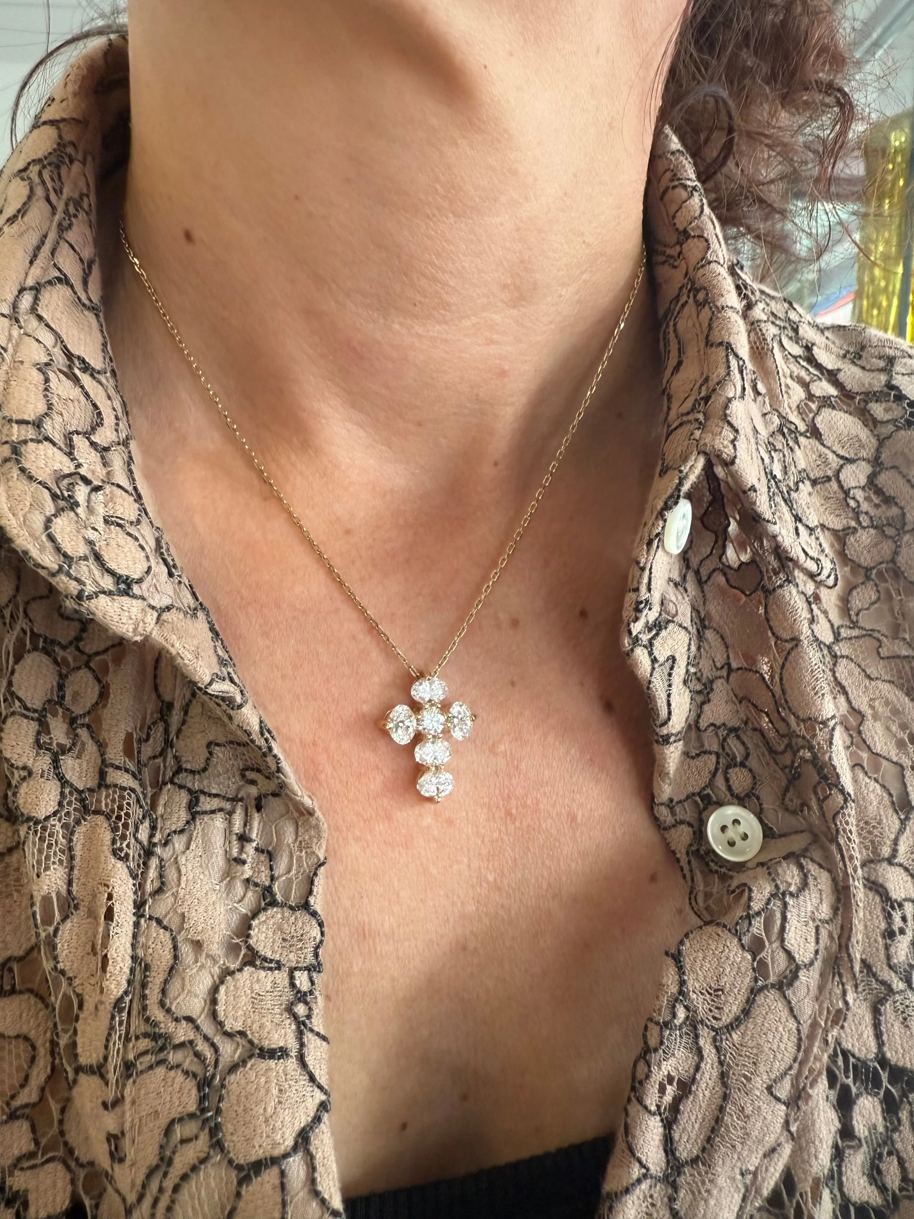Oval Diamond Cross Necklace