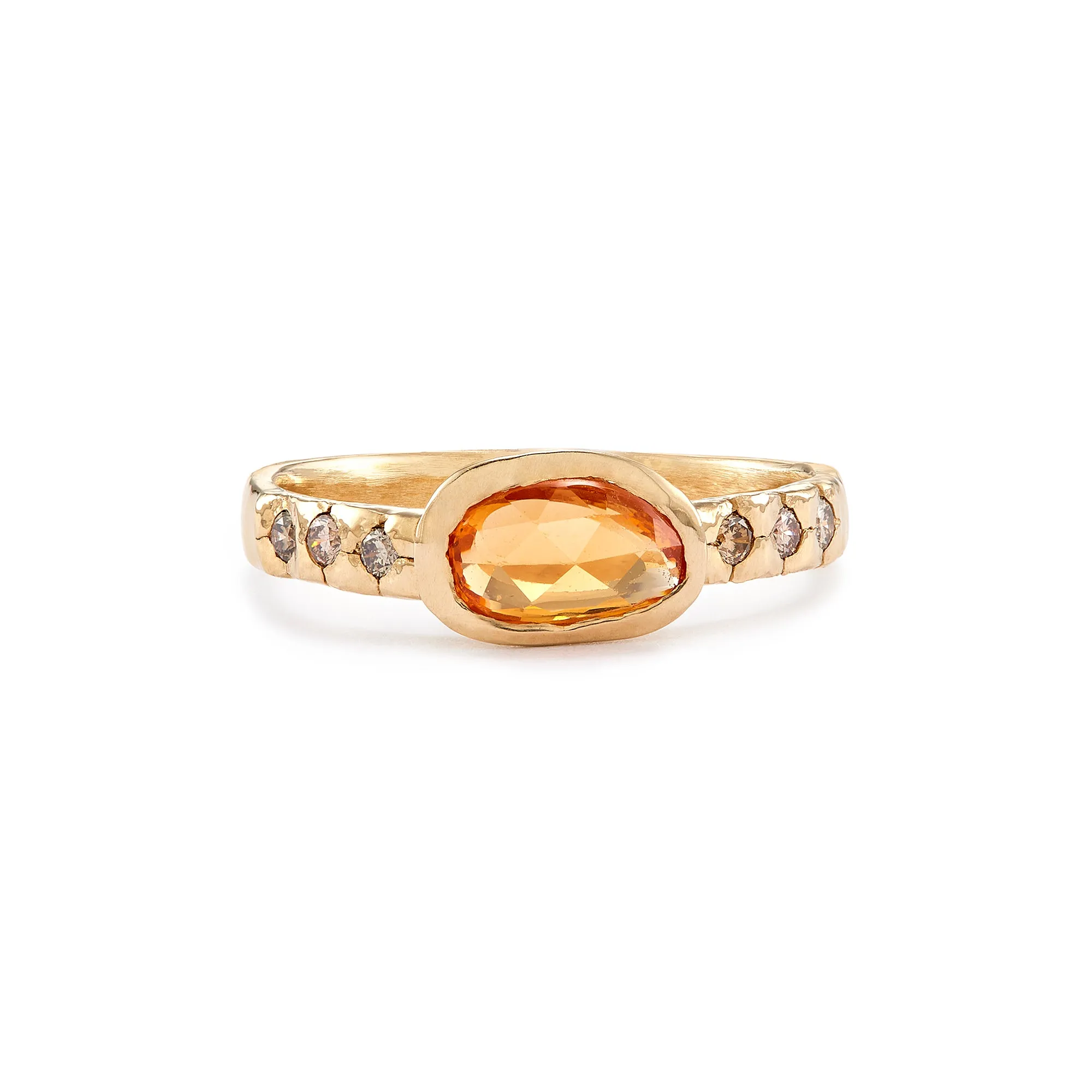 Oval Orange Sapphire & Champagne Diamond Ring