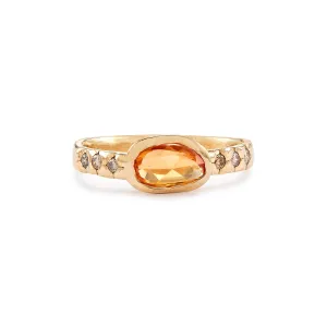 Oval Orange Sapphire & Champagne Diamond Ring