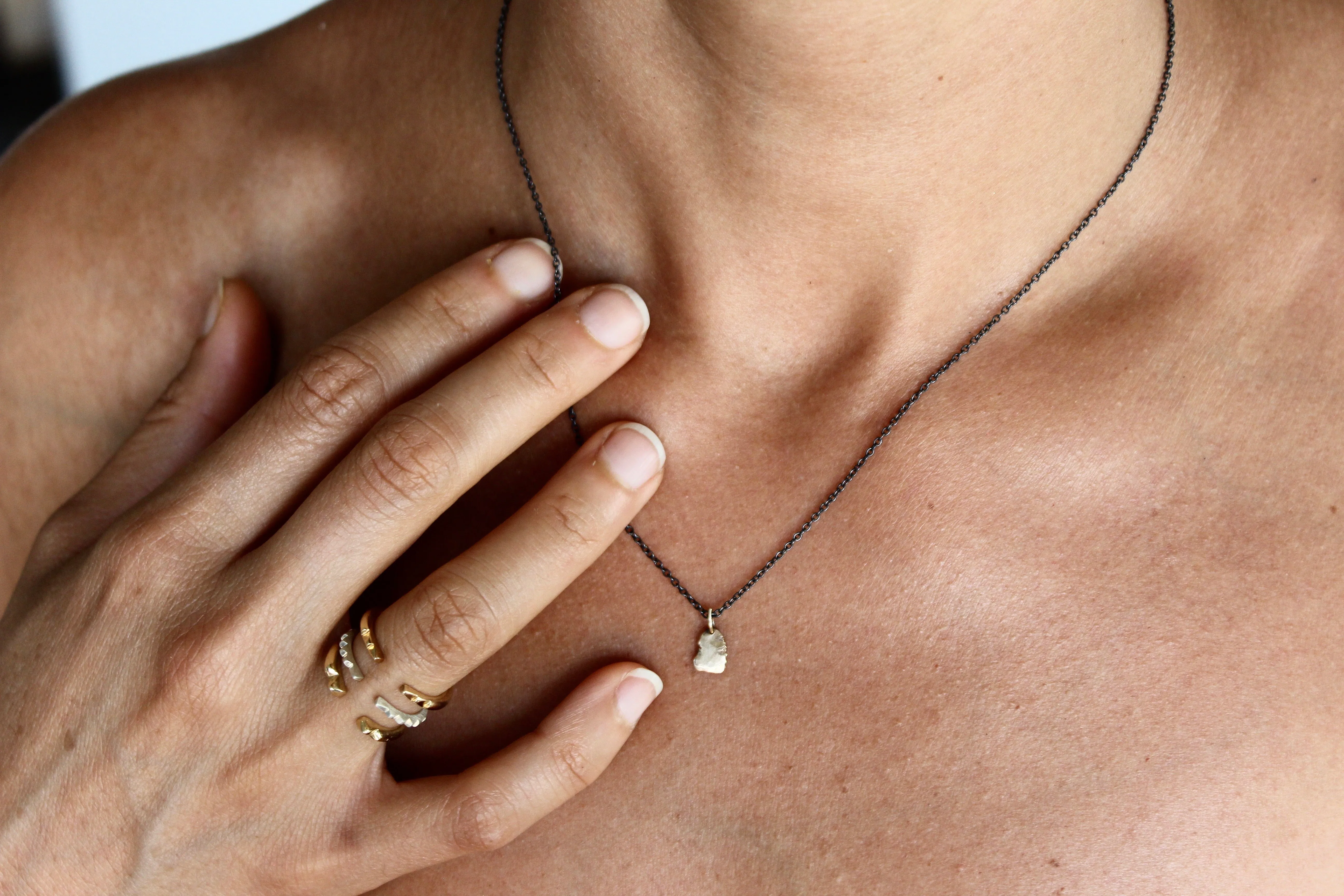 Oxidized Sterling Silver Necklace with 14k Gold Nugget