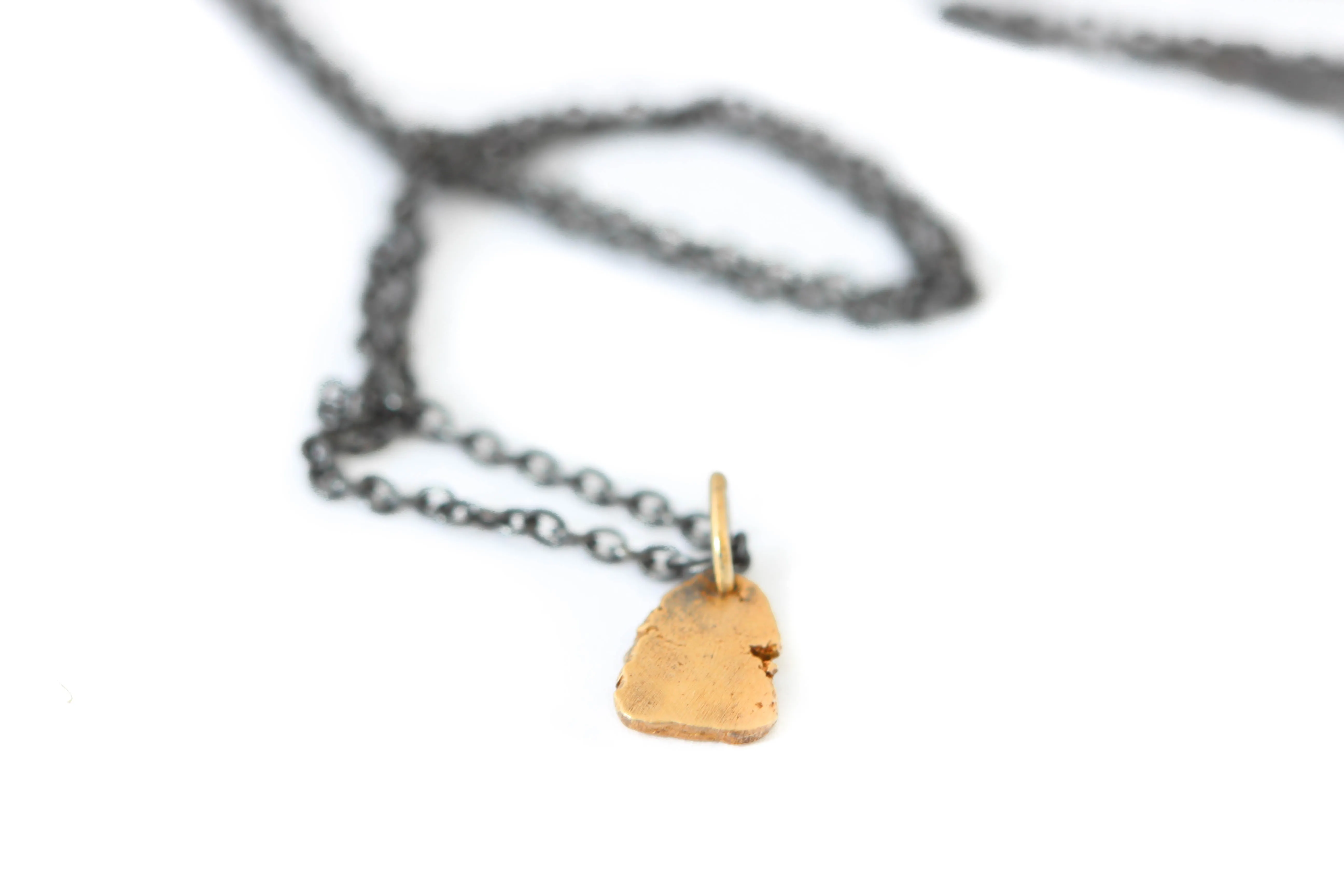 Oxidized Sterling Silver Necklace with 14k Gold Nugget