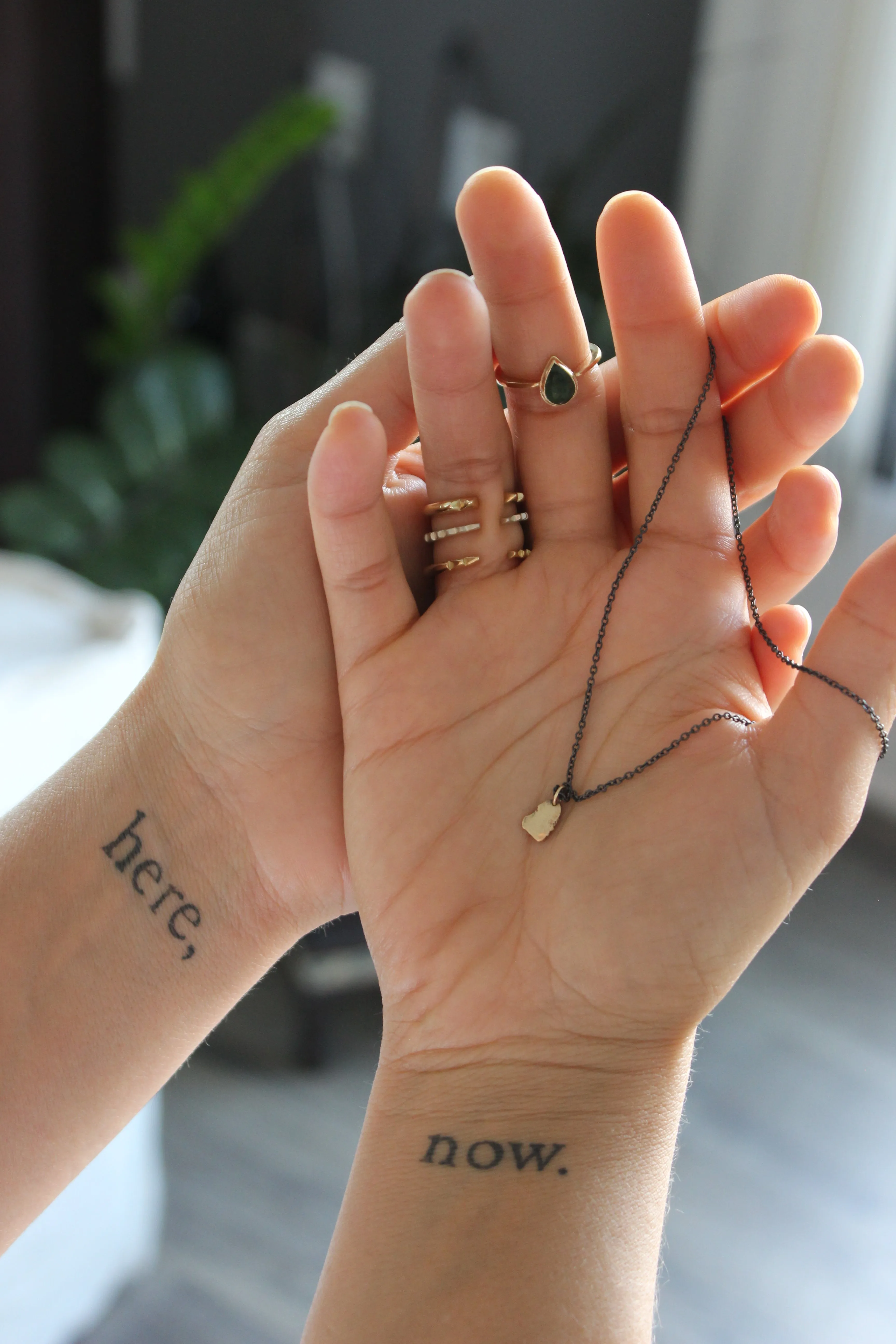 Oxidized Sterling Silver Necklace with 14k Gold Nugget
