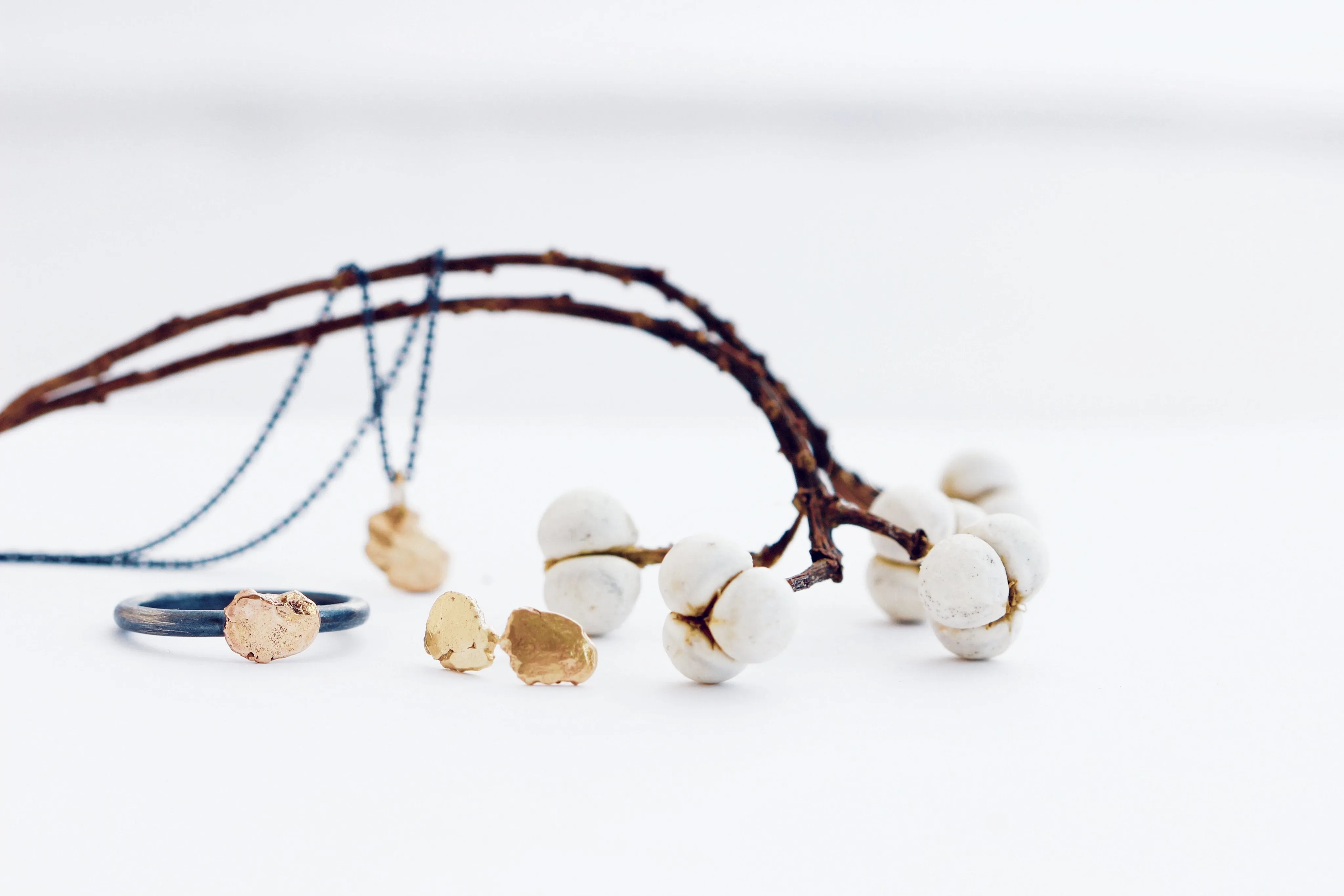 Oxidized Sterling Silver Necklace with 14k Gold Nugget